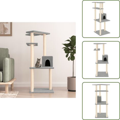 Arañado - vidaXL Rascador para gatos con postes de sisal gris claro 123 cm - Juego para gatos