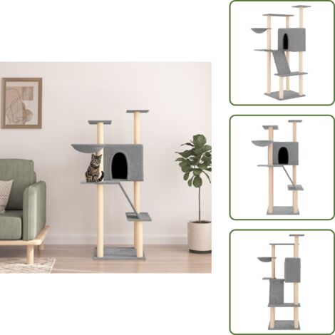 Arañado - vidaXL Rascador para gatos con postes de sisal gris claro 143 cm - Juego para gatos