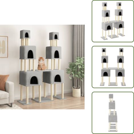 Arañado - vidaXL Rascador para gatos con postes de sisal gris claro 199 cm - Juego para gatos