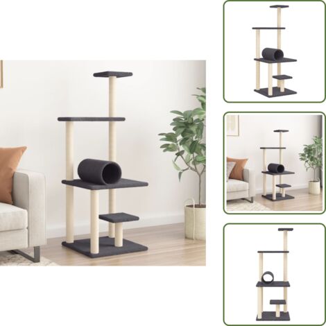 Arañado - vidaXL Rascador para gatos con postes de sisal gris oscuro 136 cm - Juego para gatos