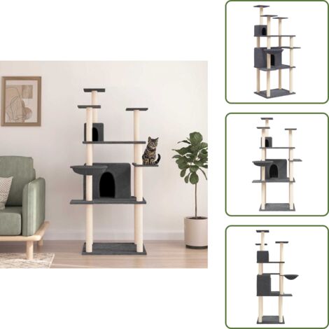 Arañado - vidaXL Rascador para gatos con postes de sisal gris oscuro 166 cm - Juego para gatos
