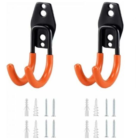 (Arancione) Confezione da 2 ganci per garage, ganci da parete per garage, ganci multiuso, portautensili da giardino con tubo di prolunga e viti per organizzare gli attrezzi