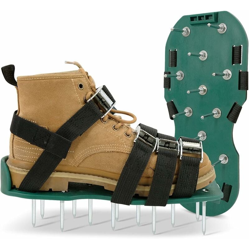 Aougo - Aérateur de gazon manuel taille universelle avec 2 sangles réglables avec boucles sécurisées, chaussures aératrices pour aérer efficacement
