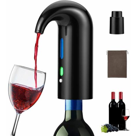 A��rateur �� vin ��lectrique, carafe de vin portable �� une touche, distributeur oxydant �� vin �� filtre automatique multi-intelligent avec rechargeable USB, accessoires de vin rouge (Noir)