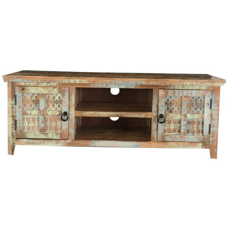 Aravali 2 Door Plasma TV Cabinet - Mango Wood - L40 x W146 x H55 cm - Distress Finish