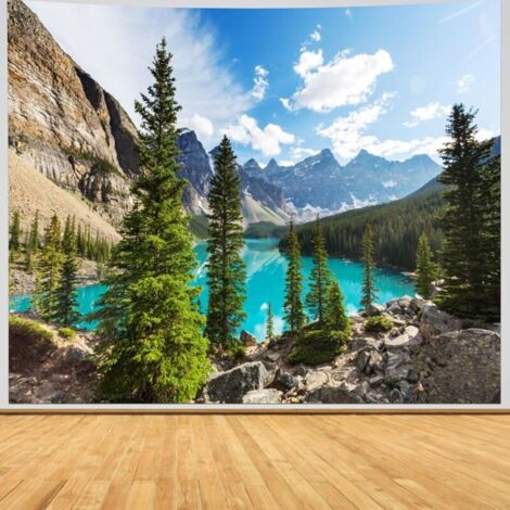 Arazzo con motivo di abete, arazzo con motivo di foresta, arazzo panoramico con foresta, arazzo con paesaggio montano, arazzo con motivo di lago M