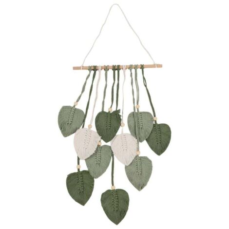 Arazzo da parete in macramè con foglie, decorazione per la casa, stile boho, tessuto, decorazione estetica per matrimoni, verde