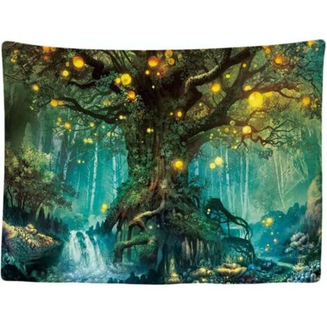 Arazzo decorativo da parete per camera da letto - Fata Elfo Albero Magia Natura - 200 x 150 cm Grande - Carta da parati in tessuto - Arazzo estetico da parete - Decorazione panoramica