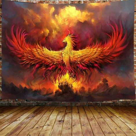 Arazzo decorativo da parete per camera da letto - Phoenix Fire Power Mitologia greca - 200 x 150 cm di larghezza - Carta da parati in tessuto - Arazzo estetico da parete - Decorazione panoramica