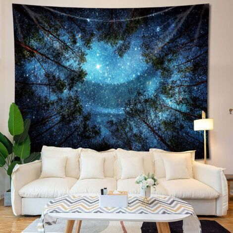 Arazzo misterioso con foresta stellata, arazzo psichedelico da parete, stampa di alberi della foresta, coperta con motivo spiaggia per camera da letto, soggiorno, dormitorio, decorazione murale, 200x1