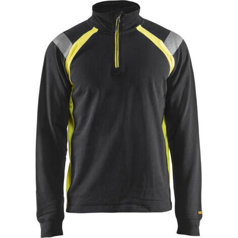 Arbeits-Sweatshirt mit LKW-Kragen, fluoreszierende Details 3432 – Schwarz/Neongelb 4XL