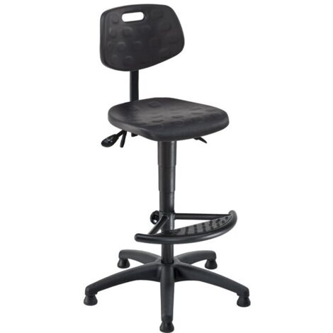 Arbeitsdrehstuhl mit Bodengleitern und Fußstütze, Sitzhöhe 590 - 840 mm, Sitzfläche: PU schwarz
