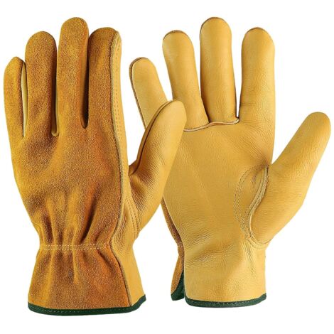 Arbeitshandschuhe aus Rindsleder für Fahrer, Heimwerker, Gartenarbeit, Lagerung, Landarbeit, Multifunktion (M, Gelb)