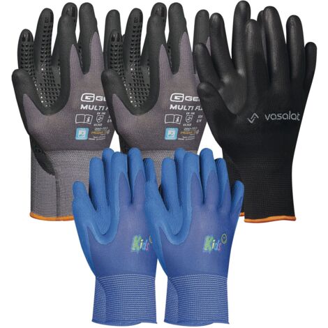 Arbeitshandschuhe Kinder 5 - 8 Jahre - Kinder Gartenhandschuhe 2x Blau + 2x Multiflex Handschuhe mit Noppen Gr. 10