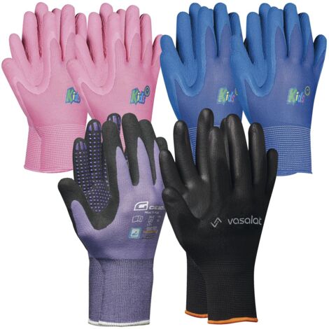 Arbeitshandschuhe Kinder 5 - 8 Jahre - Kinder Gartenhandschuhe 2x Pink und 2x Blau + 1x Multiflex Handschuhe Damen Größe 7