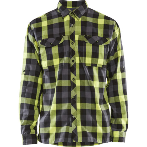 Arbeitshemd aus Flanell 3299 - Schwarz/Neongelb S