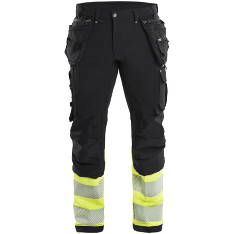 Arbeitshose mit hoher Sichtbarkeit, Artisan Stretch 4D 1993 – Schwarz/Neongelb S – FR(40) – SE(C46) – Kurz