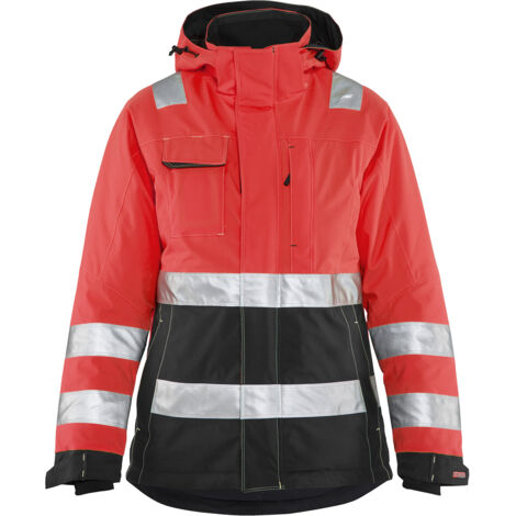 Arbeitsjacke mit Futter, hohe Sichtbarkeit, Damen 4872 – Neonrot/Schwarz XS