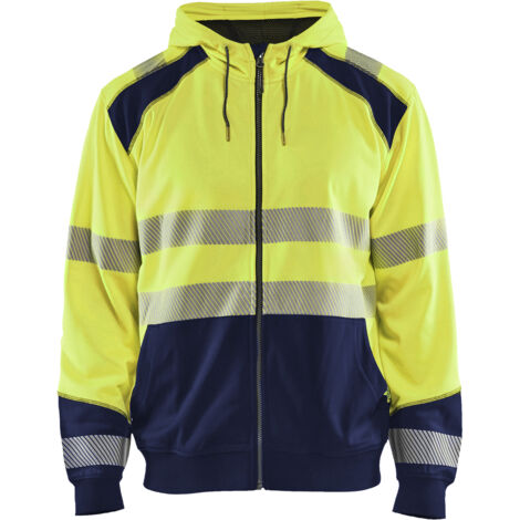 Arbeitskapuzen-Sweatshirt mit Reißverschluss, Hochsichtbarkeit 3546 – Neon Gelb/Navy XXL