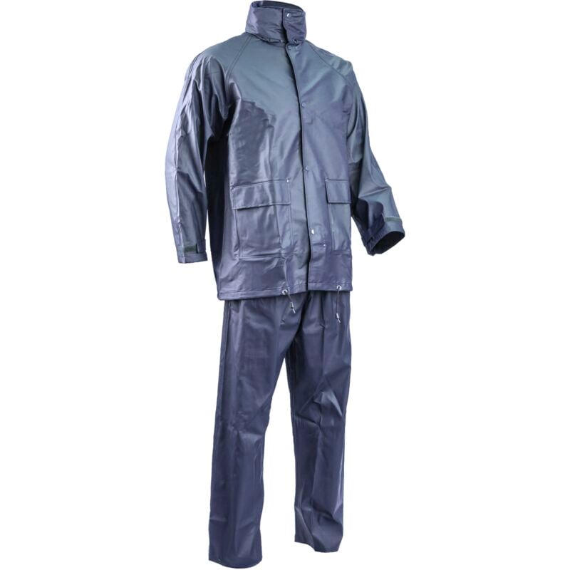Arbeits-Regenbekleidung Set aus PU/PVC – Marineblau, Größe L – 46/48