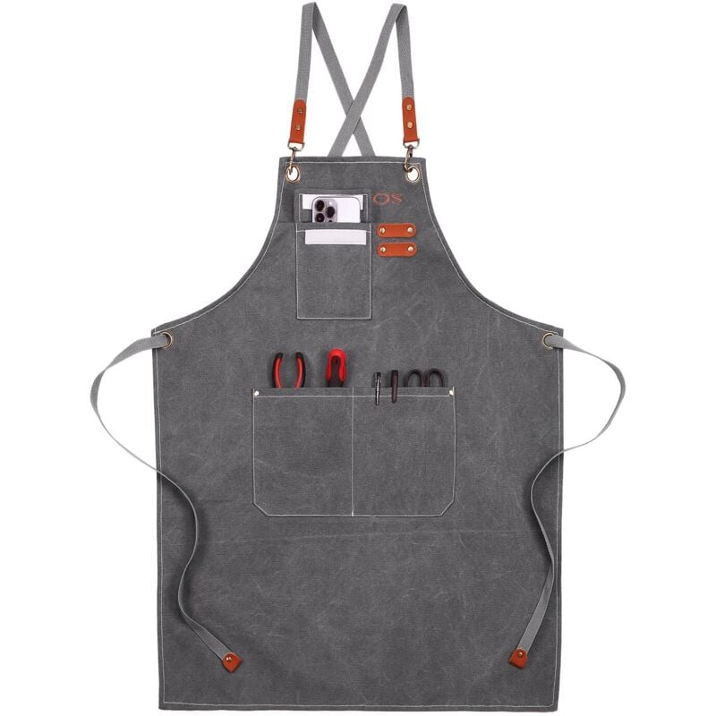 Image of Arbeitsschürze aus Segeltuch mit 3 Werkzeugtaschen – Barista, Schweißen, Kochen