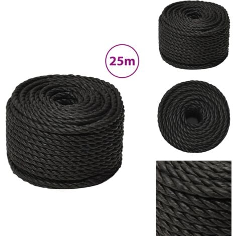 Arbeitsseil Schwarz 14 mm 25 m Polypropylen - Arbeiten Seil - Baumaterialien - Gartenseil - Polyester Seil - Hochfestes Seil