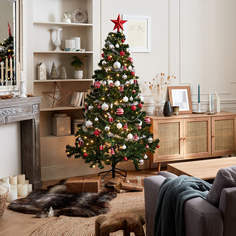 

Árbol artificial con kit de decoración - Ottawa 210cm - verde con adornos rojos, plateados y blancos