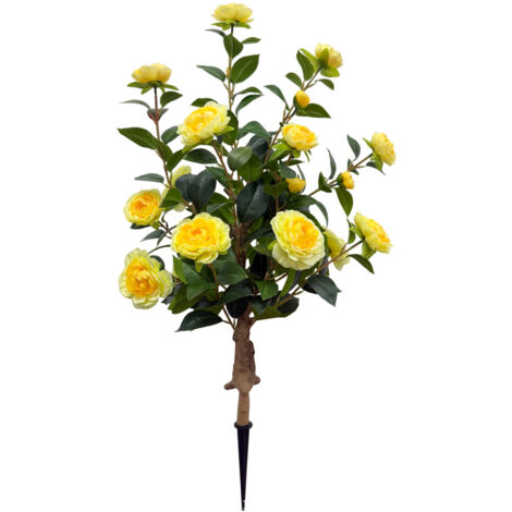 Árbol artificial verde de 88 cm, camelia artificial, decoración floral artificial, plantación en el suelo, árbol de equilibrio