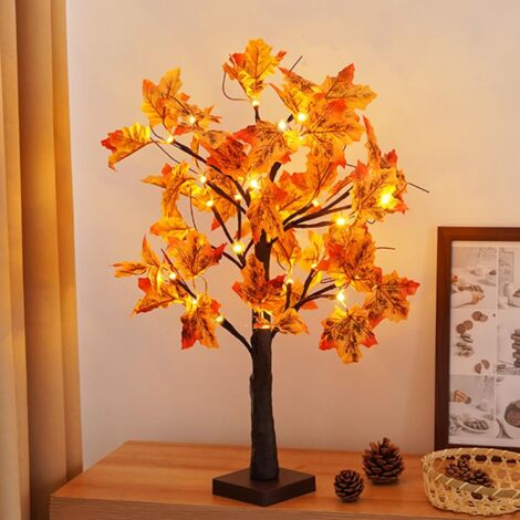 Árbol de arce con luz LED blanca cálida para interiores, árbol iluminado por USB, decoración otoñal, funciona con pilas, ideal para Halloween, Navidad, fiestas y decoración de interiores (arce)
