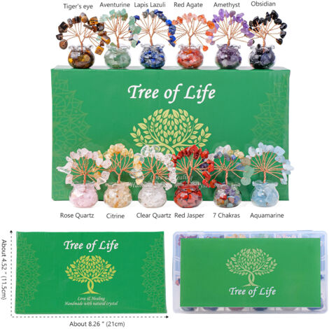 Árbol de cristal natural, juego de 12 colores, adornado con alambre de cobre – Árbol de cristal (2,42,45,5)