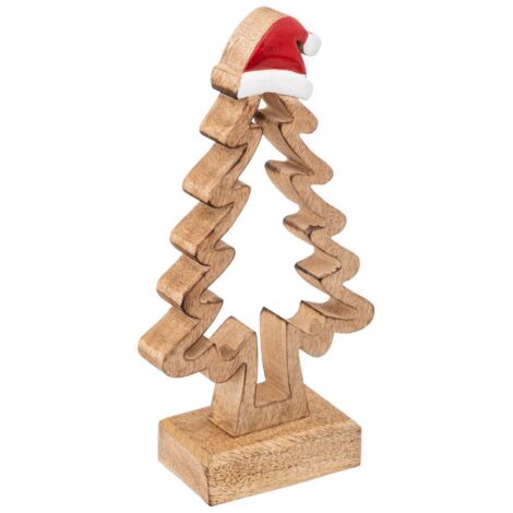 Árbol de madera con gorro de Papá Noel h21cm - Feeric lights & christmas