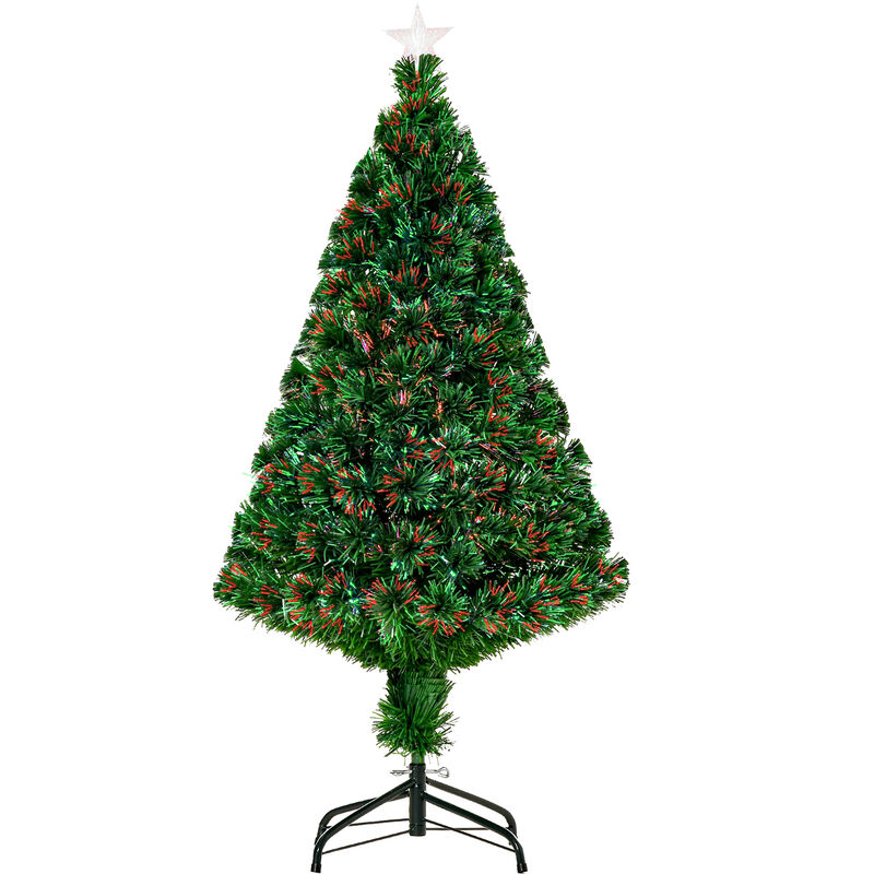 

Homcom - Árbol de Navidad de Fibra Óptica 120cm Multicolor con Base de Soporte - VERDE con luces de fibra optica multicolor