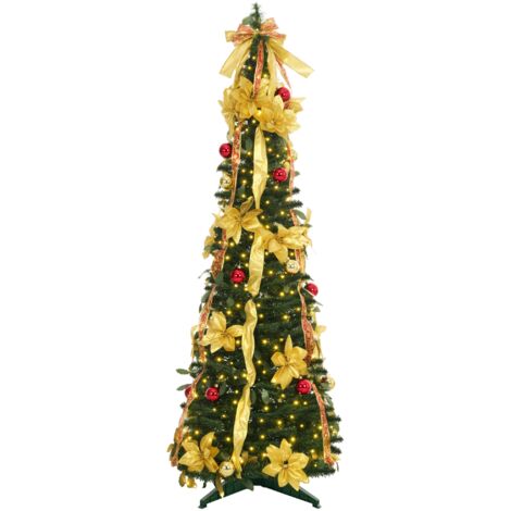 Árbol de Navidad 180 cm árbol de Navidad artificial plegable con luces LED y adornos pre-instalados árbol navideño para salón interior verde