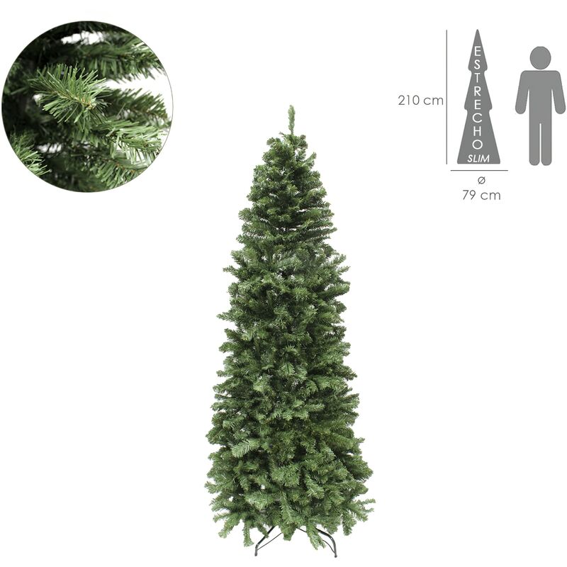 

Árbol de navidad modelo slim (estrecho) de 210 cm. con más de 972 ramas en pvc. abeto frondoso. soporte metálico.