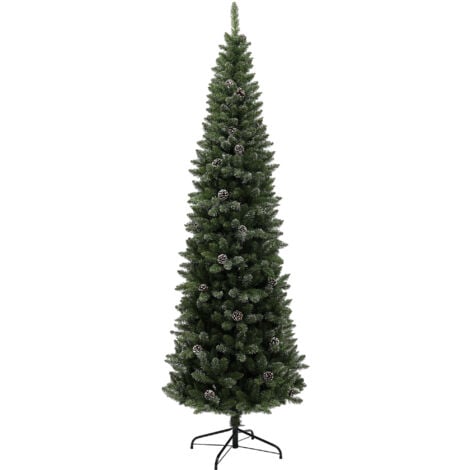 HOMCOM Árbol de Navidad 225 cm árbol de Navidad artificial con 980 ramas 75 piñas y soporte de metal árbol Navideño para salón interior verde