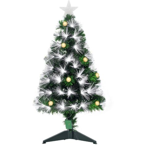Árbol de Navidad 90 cm árbol de Navidad con fibra óptica árbol de Navidad artificial con 90 luces LED y 90 ramas para interior verde y blanco