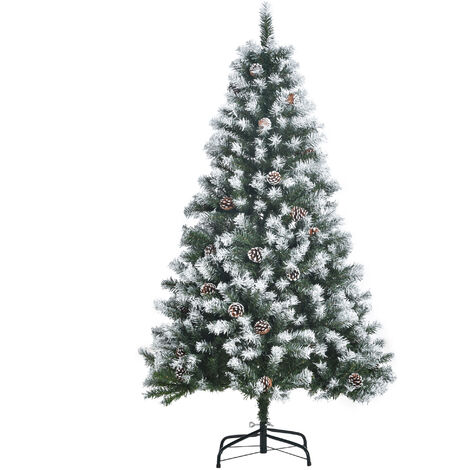 main image of "Árbol de Navidad Artificial 150 cm con 676 Ramas y 41 Piñas Hojas de PVC con Efecto de Nieve Base Plegable y Soporte Metálico para Interiores - Verde"