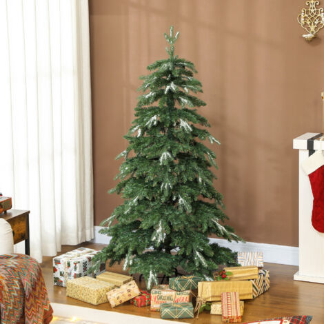 Árbol de Navidad Artificial 150 cm Ramas Realistas con Efecto Nieve Soporte de Acero Base Plegable Montaje Rápido