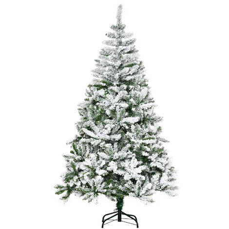 HOMCOM Árbol de Navidad Artificial 180 cm con Nieve Ignífugo con 750 Ramas Hojas PVC Apertura Automática Base Plegable Soporte Metálico Decoración Navideña