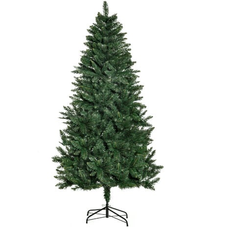 HOMCOM Árbol de Navidad Artificial 180 cm Ignífugo con 724 Ramas con 2 Tipos de Puntas de PVC Base Plegable Soporte de Acero Decoración Navideña de Interior