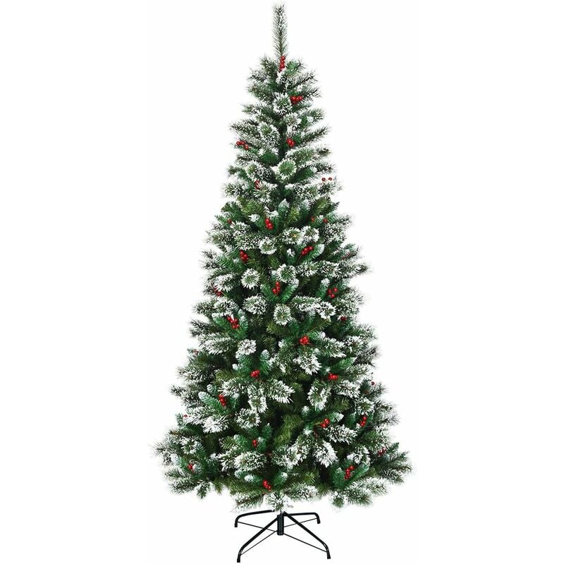 

Árbol de Navidad Artificial 210cm con Soporte de Metal, Agujas de PVC, con Decoración de Frutos Rojos y Nieve