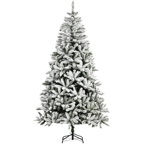 Árbol de Navidad Artificial 225 cm con Nieve Ignífugo con 1300 Ramas Hojas PVC Apertura Automática Base Plegable Soporte Metálico Decoración Navideña