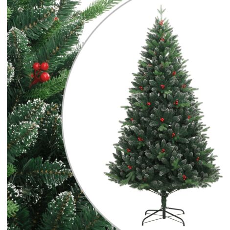 Árbol de Navidad artificial con bisagras y frutos rojos 120 cm vidaXL