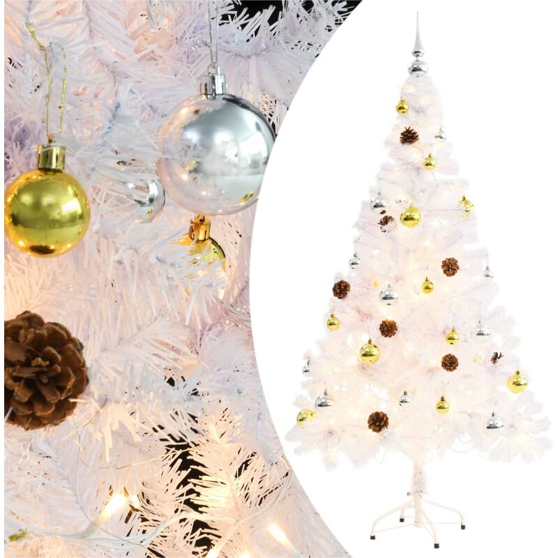 

Árbol de Navidad artificial con bolas y luces LED 150 cm blanco