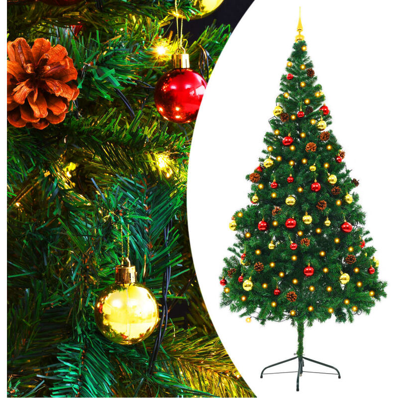 

Árbol de Navidad artificial con bolas y luces LED 210 cm verde