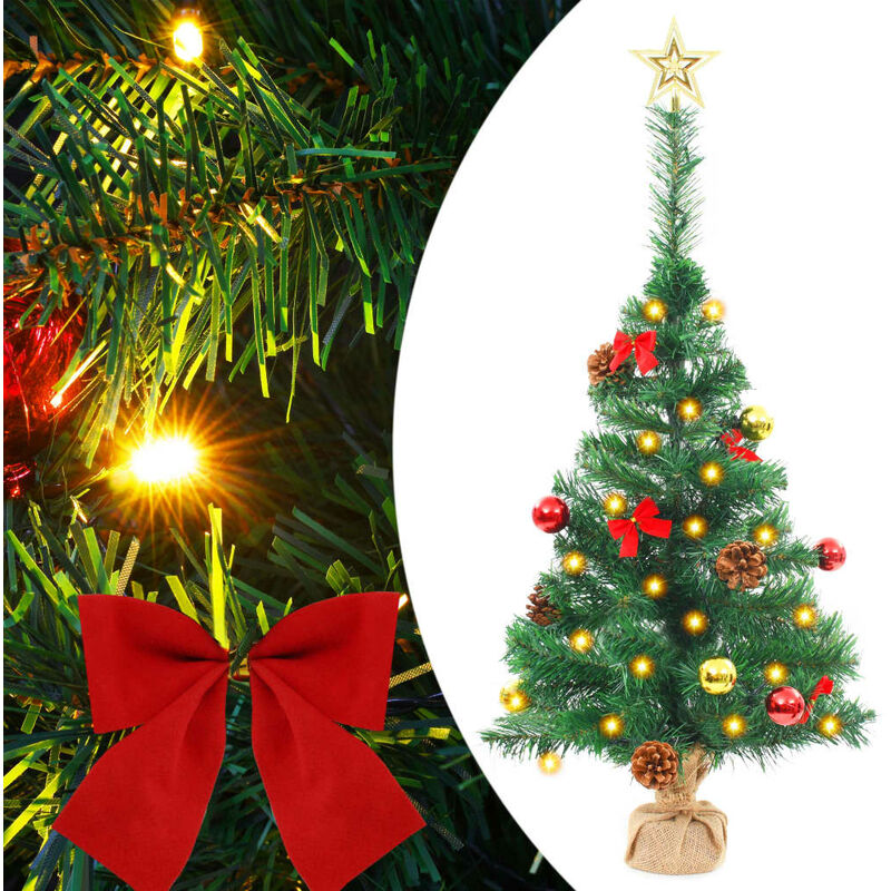 

Árbol de Navidad artificial con bolas y luces LED 64 cm verde
