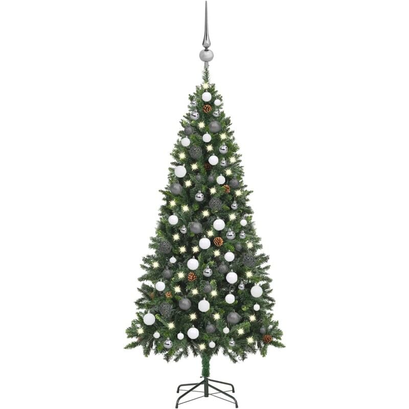 

Árbol de Navidad artificial con LED, bolas y piñas 180 cm