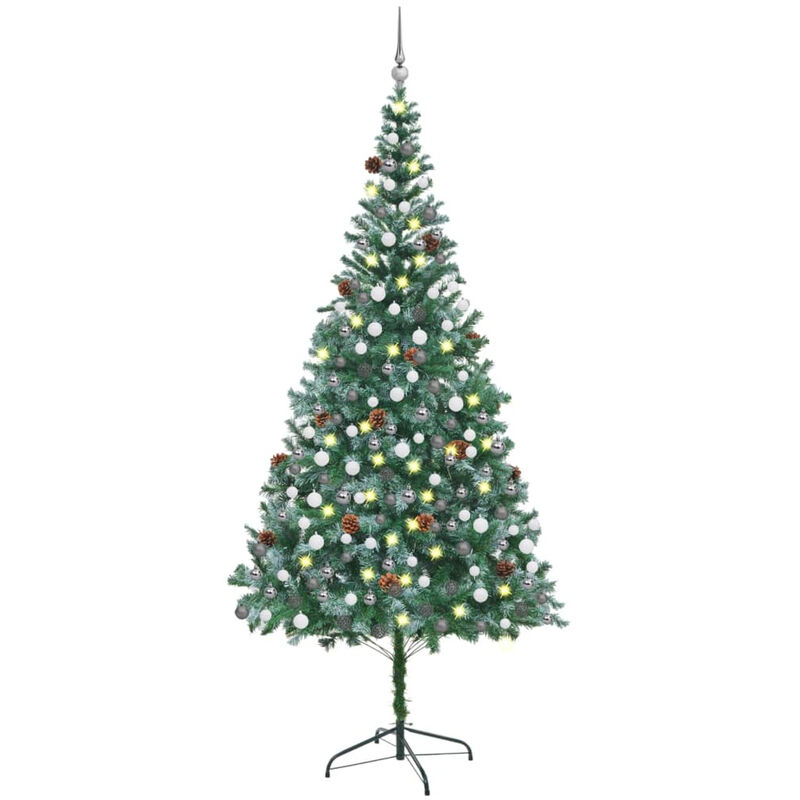 

Happyshopping - arbol de Navidad artificial con LED, bolas y pinas 210 cm