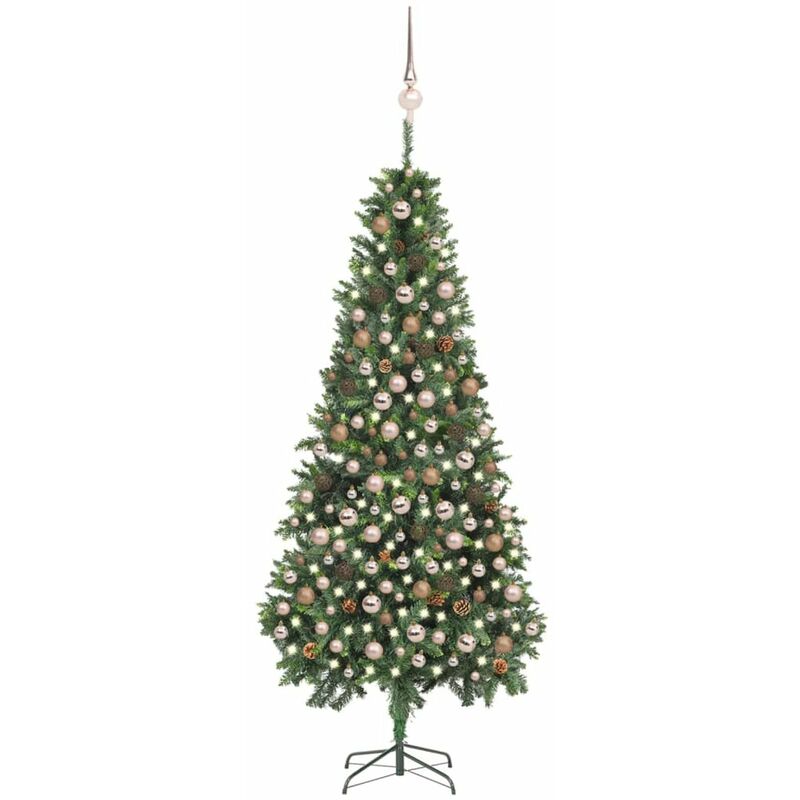 

Happyshopping - arbol de Navidad artificial con LED, bolas y pinas 210 cm