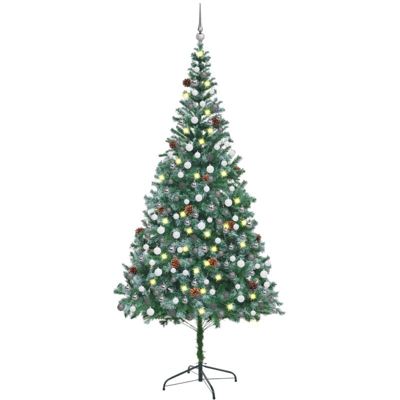 

Árbol de Navidad artificial con LED, bolas y piñas 210 cm